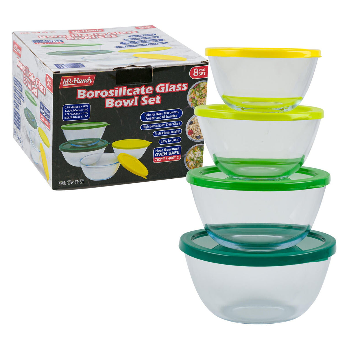 Wholesale 10pc Mr. Handy Glass Bowl Set- 4 Assortments 4 ASSORTED