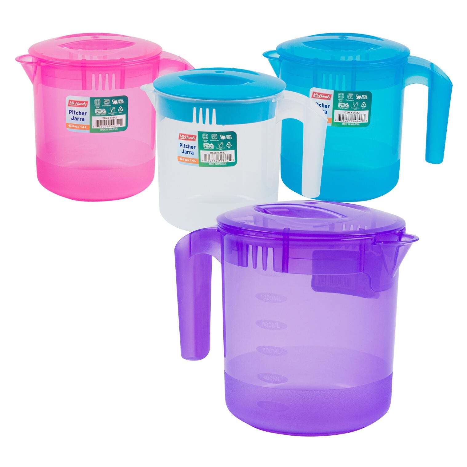 Mr. Handy Plastic Jug w/ Lid - 4 Assorted Colors (Pieces=24)