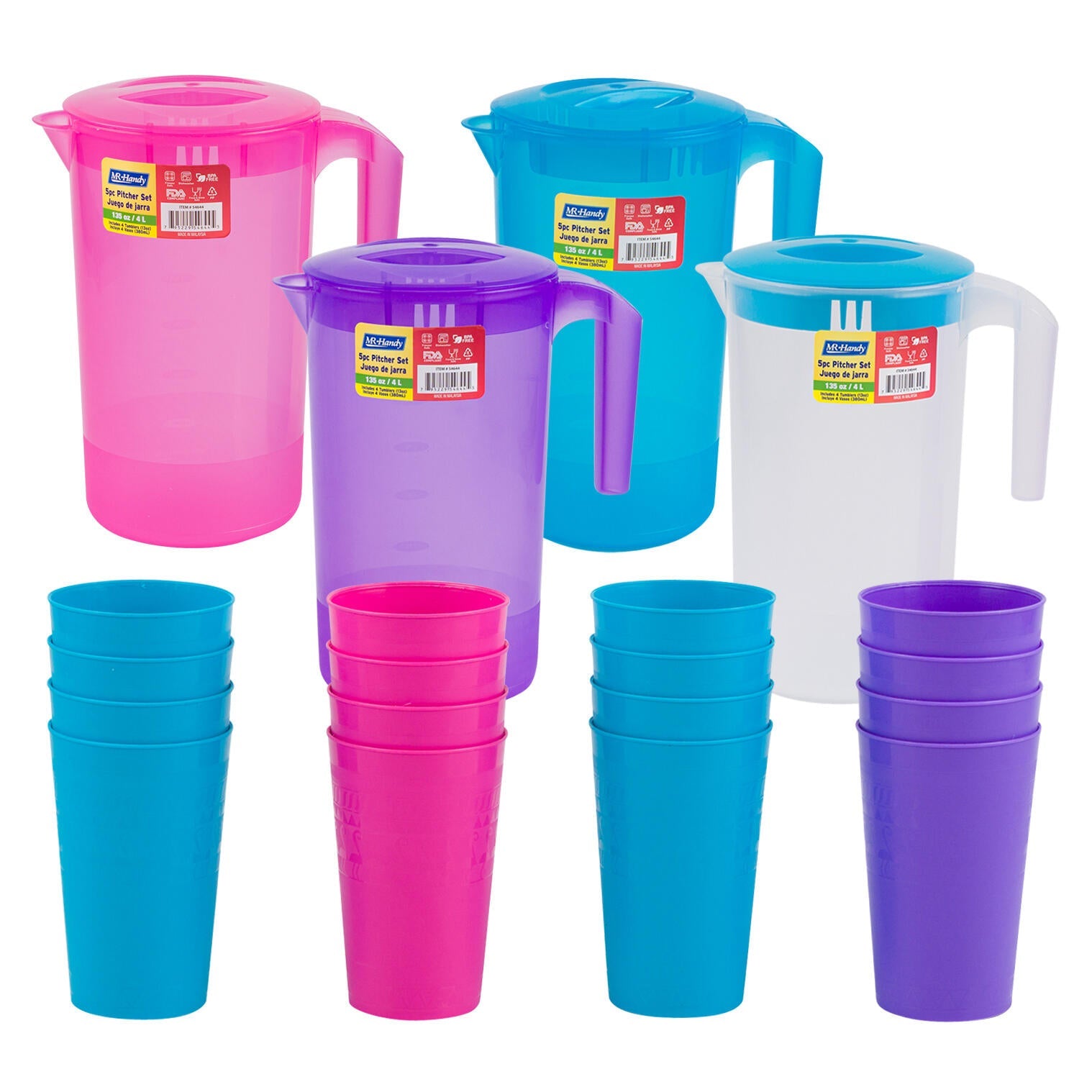 Mr. Handy Plastic Pitcher Set 5pc - 4 Assortments (Pieces=24)