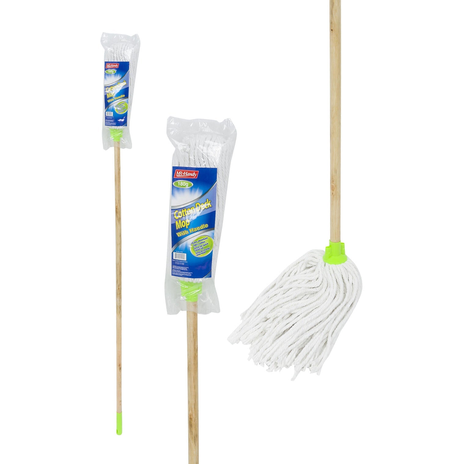 Mr. Handy Cotton Deck Mop w/ Wooden Handle - 180g (Pieces=12)