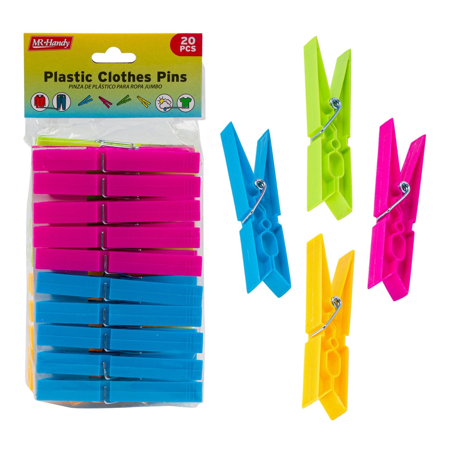 Mr. Handy Plastic Clothes Pins Classic 20pc - Assorted (Pieces=48)