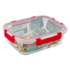 Wholesale Mr. Handy 3pk 2 Dividers Rectangular Food Container Set- 30oz RED  LID CLEAR CONTAINER